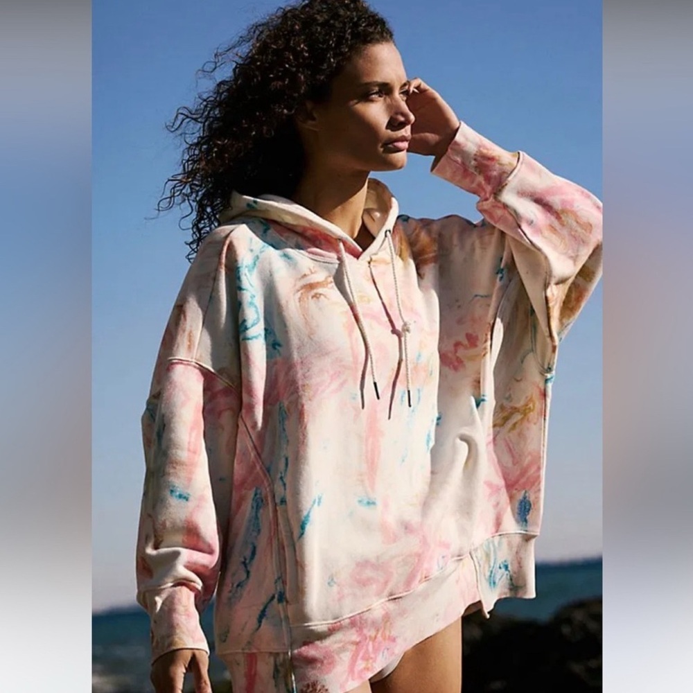 Free People Pastel Tie-Dye Hooded Swim Coverup in Pink, Blue, Cream